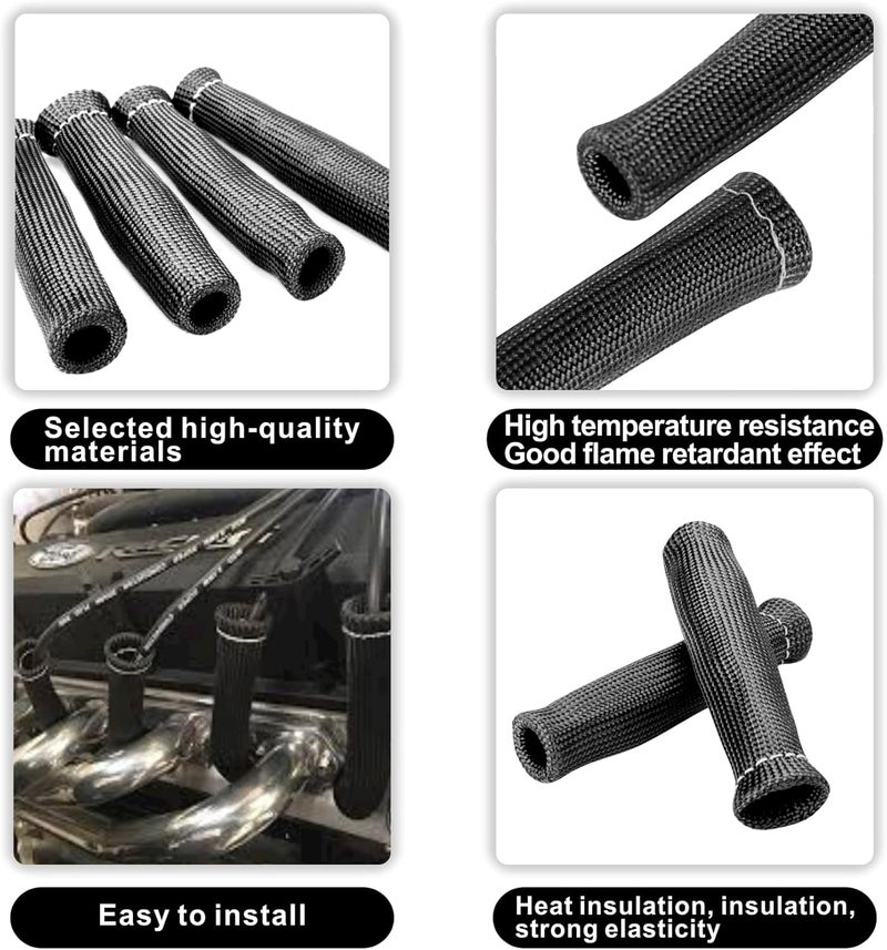 Ummickl Store Spark Plug Wire Heat Shield 8pcs 2500° Spark Plug Heat Shield Sleeve Spark Plug Boot Protector Spark Plug Covers For LS1/LS2 (Black) - Image 2